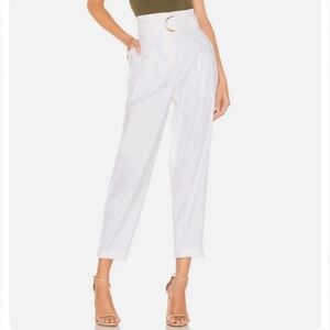 A.L.C. Diego Tapered Paperbag Trousers Belted White Size 6 Designer Linen